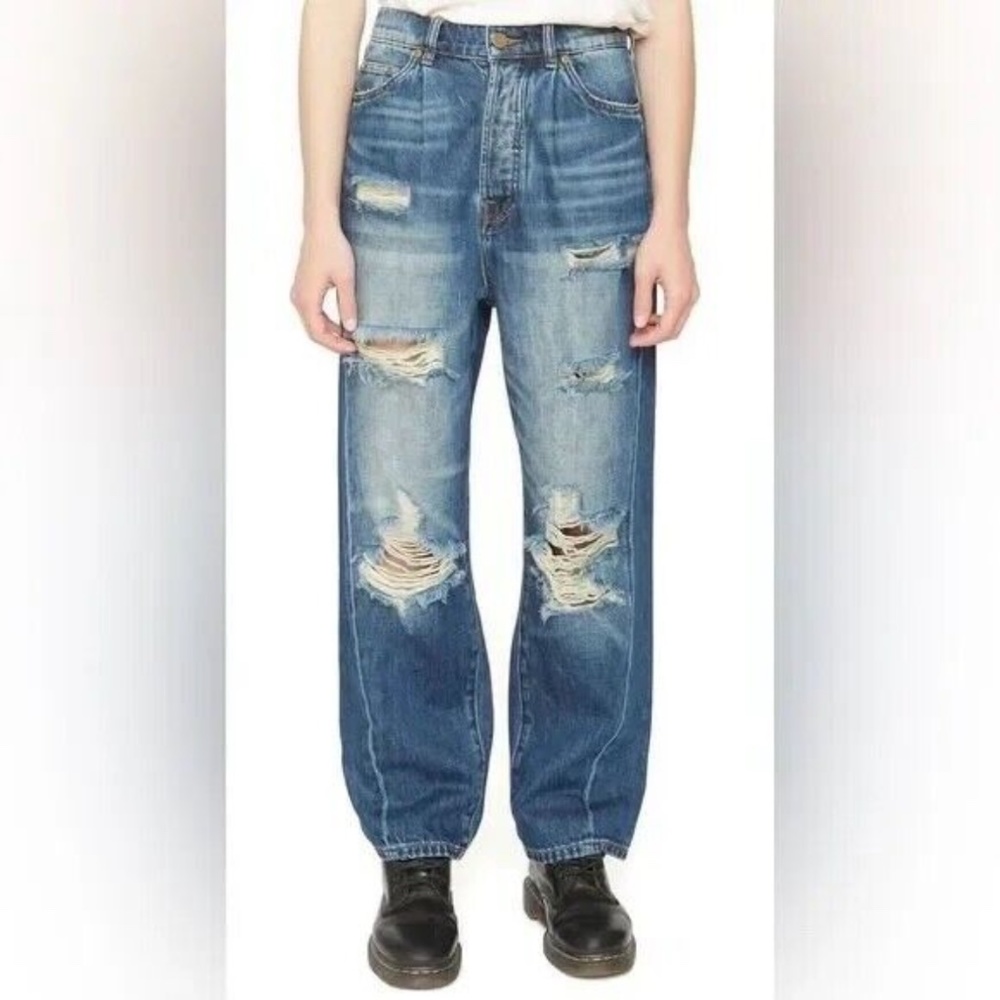 Sandrine Rose x Free People The Fred Wide Leg Distressed Paper Jeans Size 28